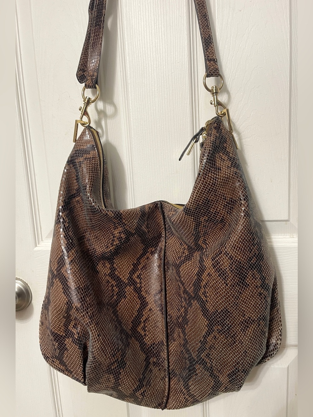 G.I.L.I Got It Love it Milano Large Brown Black Python Embossed Leather Hobo Bag